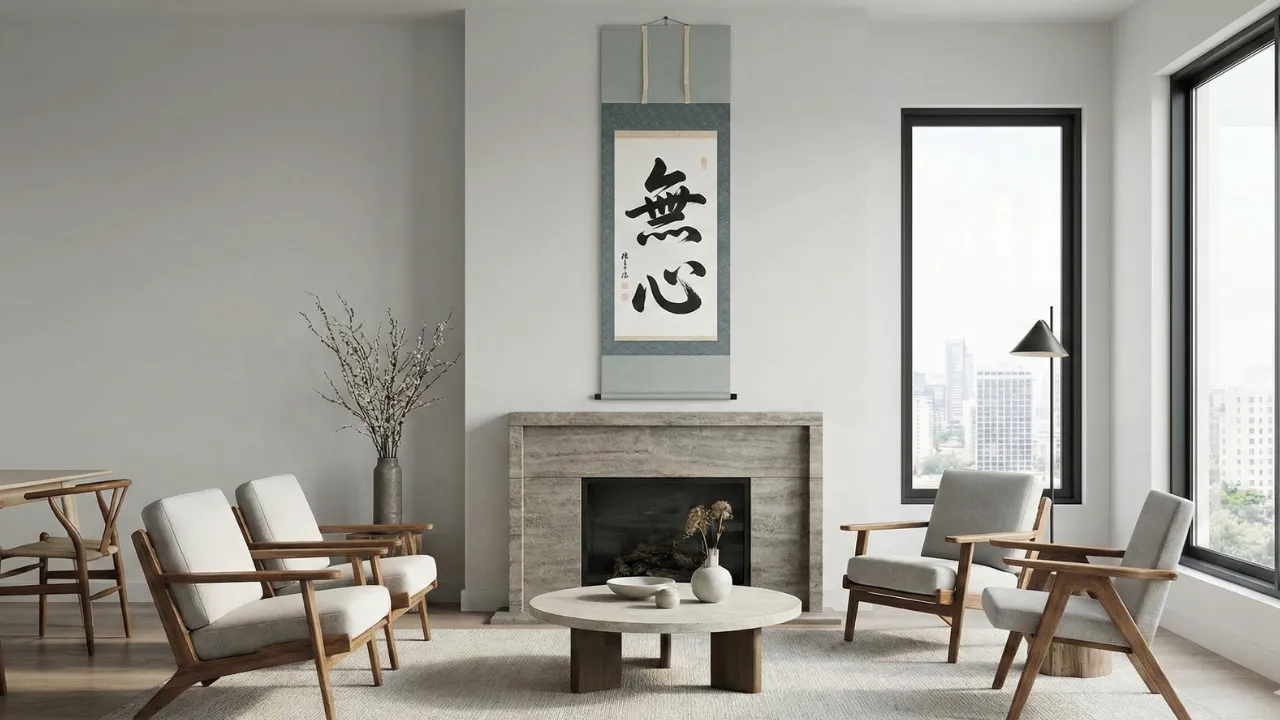 モダンなリビングに飾られた掛け軸